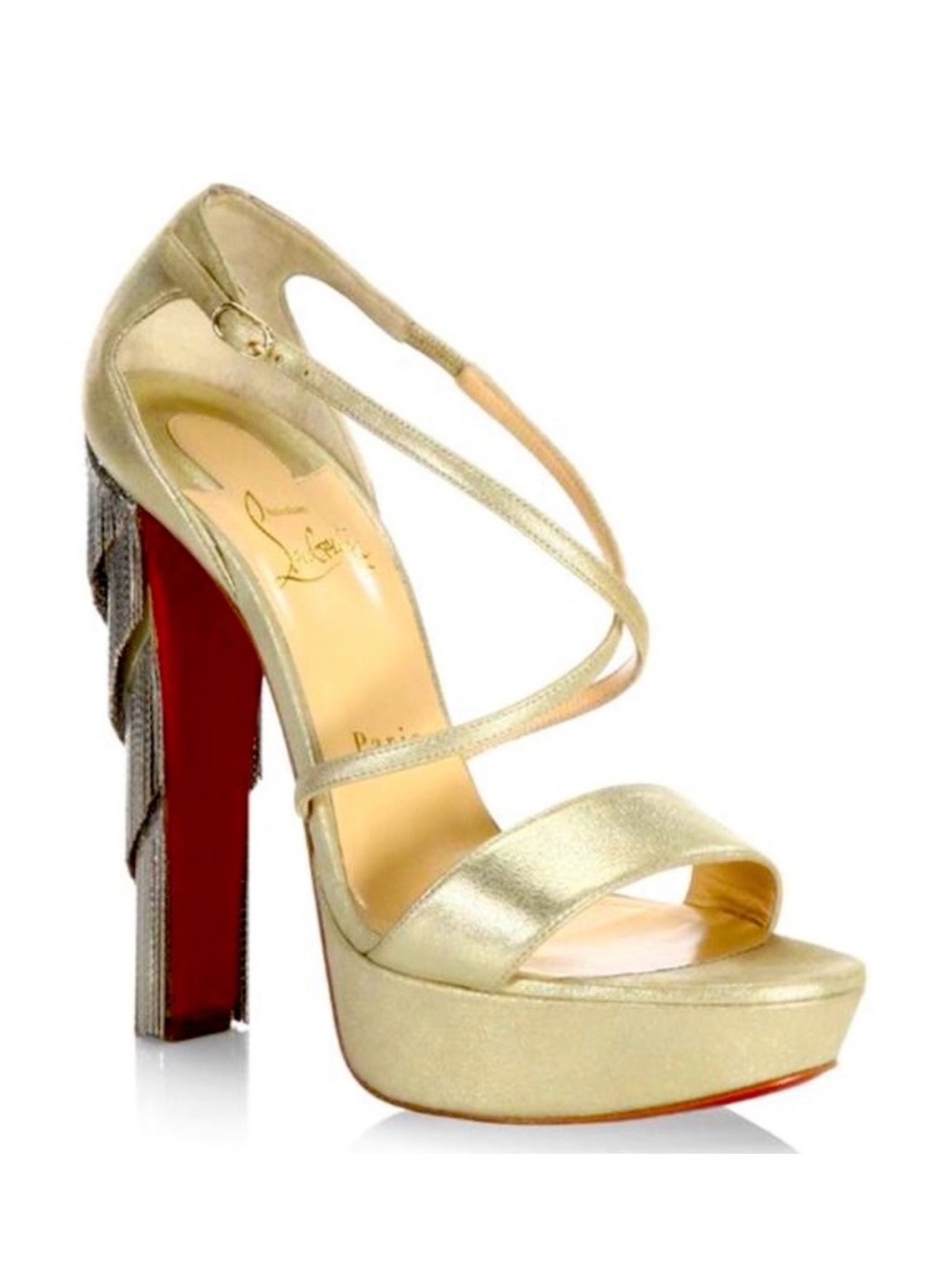 Christian Louboutin Metallic Gold Strappy Platform Sandal with Red Sole